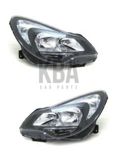 Vauxhall Corsa D 2011-2015 Headlight Headlamp Black Pair Set Both Right & Left