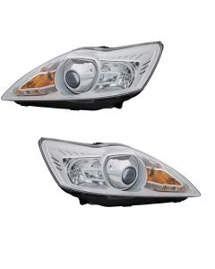 Ford Focus Mk2 2008-2011 Chrome Headlight Headlamp Pair Right Left O/S N/S