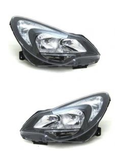 Vauxhall Corsa D 2011-2015 Headlight Headlamp Black Pair Set Both Right & Left